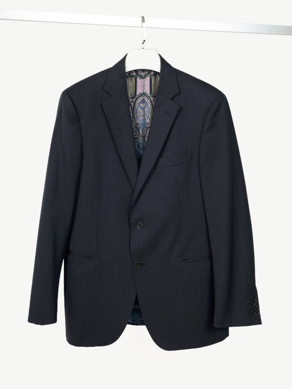 Etro Navy Herringbone Wool-Suiting Blazer